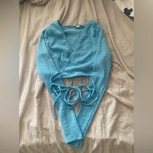 Cropped Blue American Eagle Tie Around Top